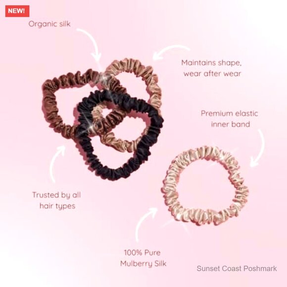 Skinny Silk Scrunchies Set of 4 with Travel Pouch No Damage Hair Ties main image 6
